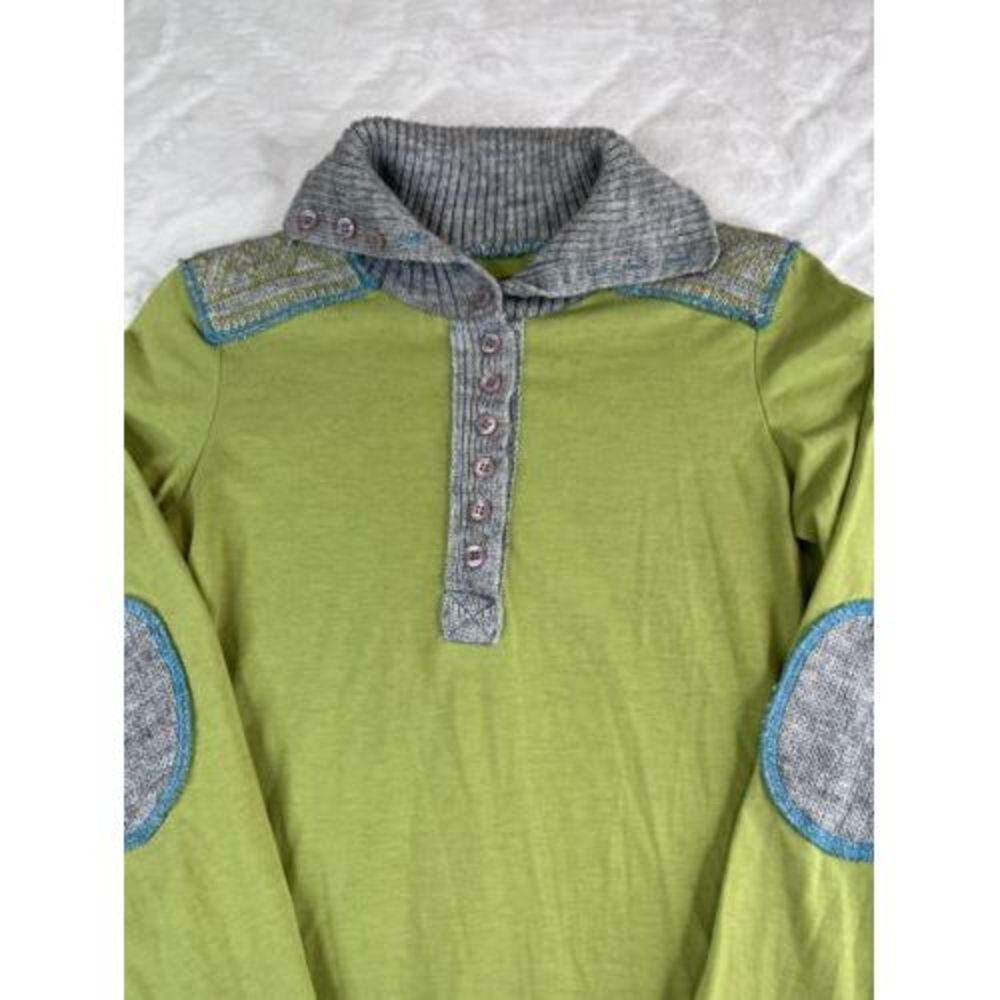 Free People Women's (XS) Lime Green Gray Sweatshirt Tunic Quarter Button Top